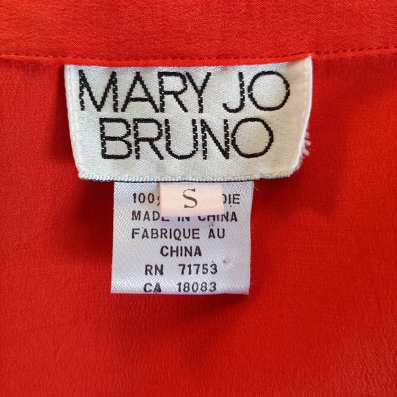Vintage Mary Jo Bruno Orange Dilk Button Down Collared Blouse Top Size Women's S - Picture 8 of 10